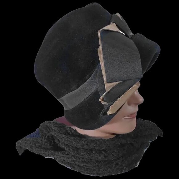Vintage Cloche Hat + HATBOX Deluxe Velour Fur Felt Fall Winter 30s 1930s - Picture 2 of 16